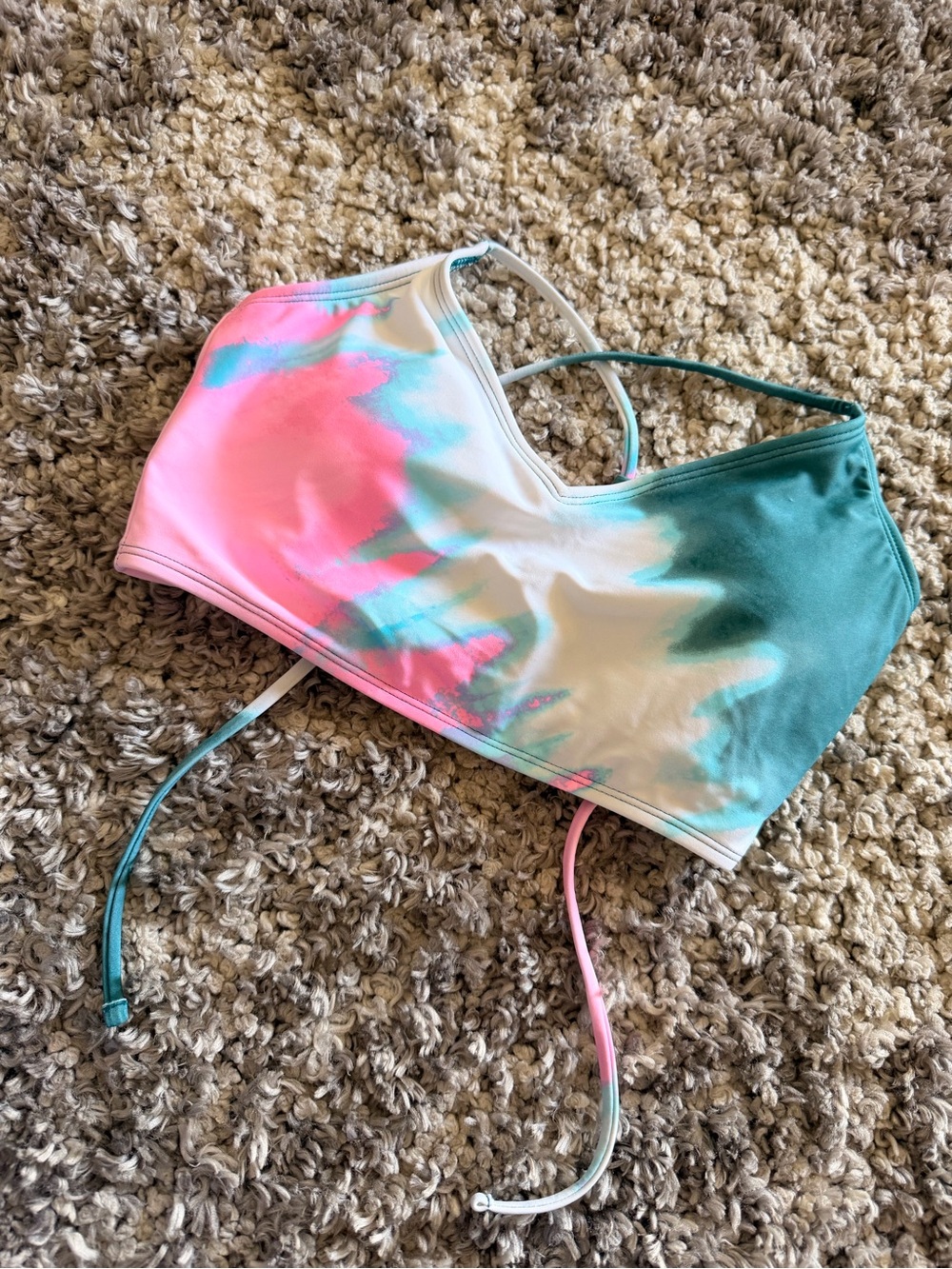 Salt + Cove Pink Teal White Tie-Dye Sporty Bikini Top